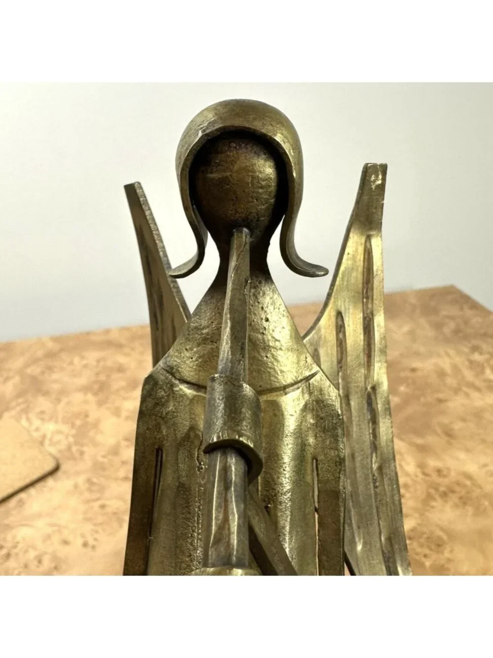 Vtg Mid Century Modernist Brass Angel Playing Horn Sculpture Figurine 7